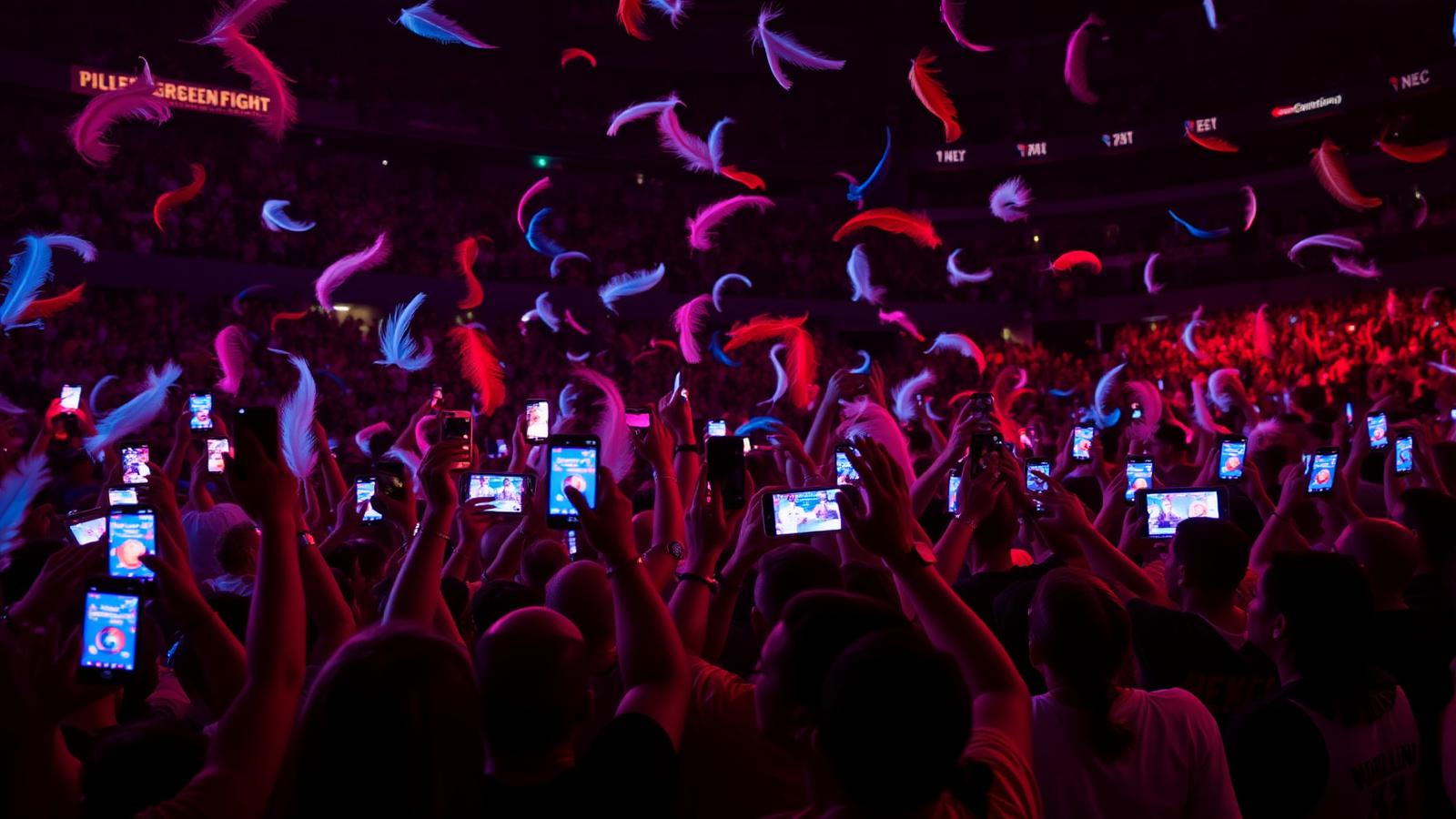 Crowd holding phones voting in an arena